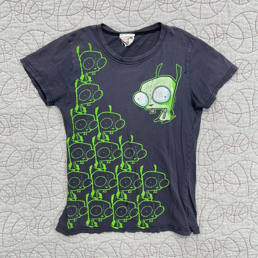 Mighty Fine Invader Zim Gir Tee Charcoal Y2K Grunge Baby Tee / Womens Small‎